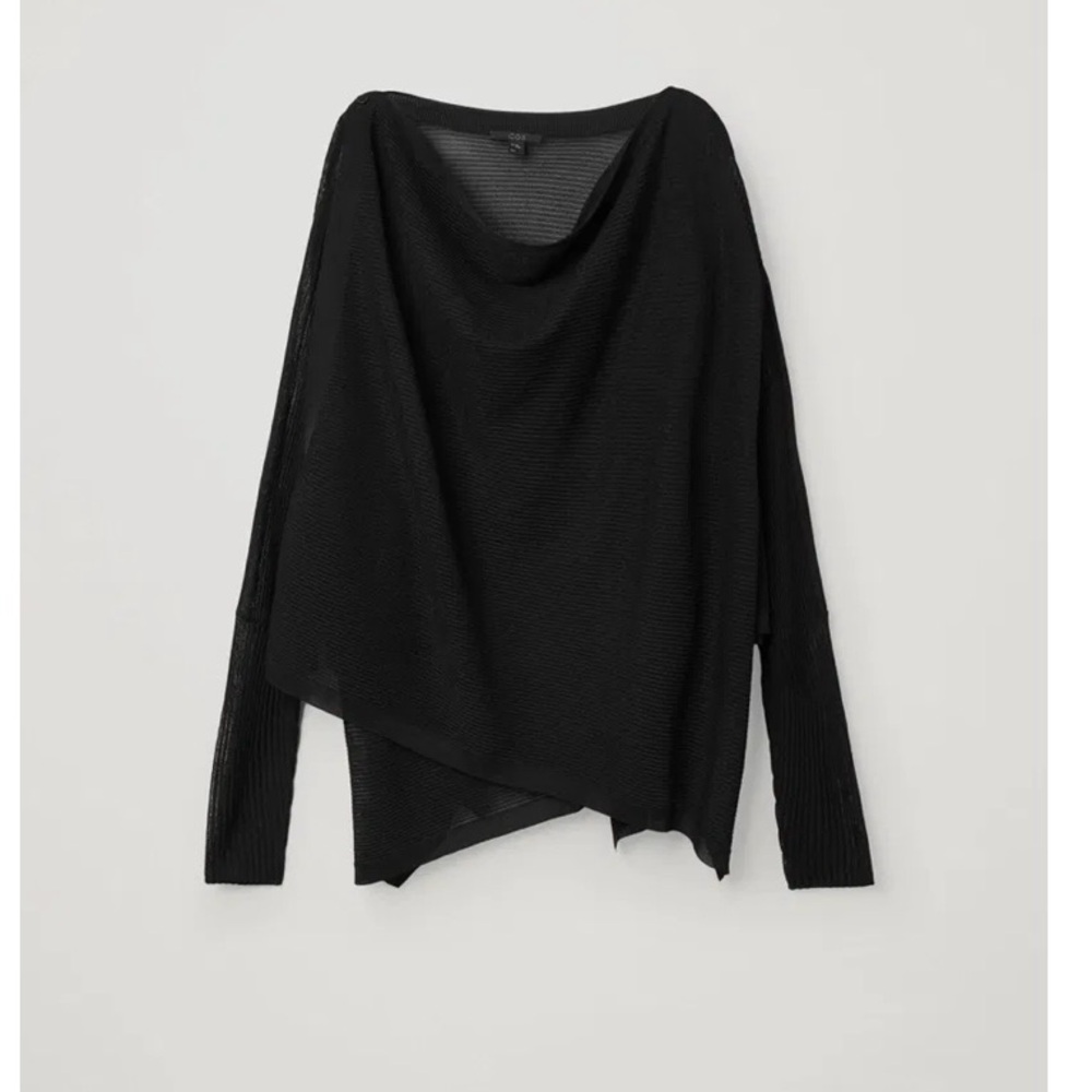 COS Black Draped Wrap Knit Top Oversized Minimalist Cowl Neck M/L - Picture 3 of 6